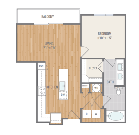 Floor plan for 1 bed, 1 bath, 816 sqft